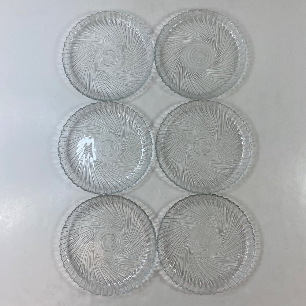 Arcoroc Seabreeze Pressed Swirl Pattern Clear Glass Dinner Plates Set 6